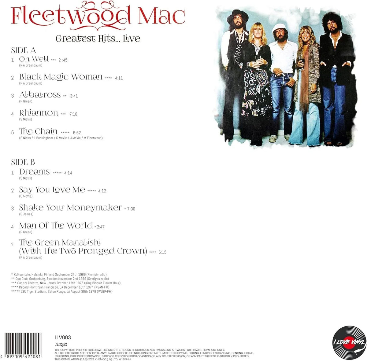 Fleetwood Mac - Greatest Hits Live: The Record Plant 1974 - Vinyl LP Record [ vinyl ]